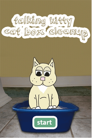 The original 2011 game: the cat sitting in a blue litter box under a hand-drawn title